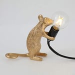 Retro Rat Table Lamp Mouse Desk Light Bedside Resin Mice Lamp Warm Room Decor E12 Base (Gold Sitting)