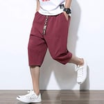 ZWH 2020 summer new foreign trade fashion retro Chinese style cotton pant elastic harem pants male fashion Aunt (Color : Claret, Size : XL)
