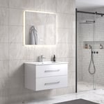 LindaDesign 80 cm grå alm baderomsmøbel m/hvit servant og rektangulært speil