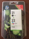 New Genuine HP 21 Black & HP 22 Colour Ink Cartridge For Deskjet F2280 Printer
