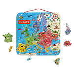 Janod - Puzzle Carte d'Europe Magnétique en Bois - 40 Pièces Aimantées - 45x 45 cm - Version Espagnole - Jeu éducatif dès 7 ans, J05474