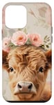 iPhone 12 mini Spring, Highland Cow | Elegant Highland Cow, Floral Pastel Case