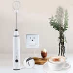 (White)Rechargeable Milk Frother Electric Coffee Mixer Handheld Egg Beater UK