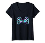 Womens Colorful Gamer Controller Design Video Game Lover Design V-Neck T-Shirt