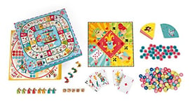Janod - Carrousel Multi-Games Box Set - Classic Family Games - Draughts game, Ludo, Yellow Dwarf, 7 families, Goose game - For children from the Age of 5, J02742