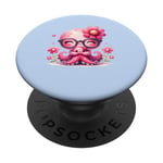 Blue Background, Cute Blue Octopus Daisy Flower Sunglasses PopSockets Swappable PopGrip
