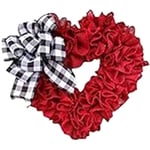 Valentine Day Heart Wreath Red Love Heart Shaped Door Wreath with Checkered1070
