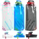 700 ml stor hopfällbar vattenflaska helt hopfällbar lagerflaska, bärbar vattenflaska för löpning cykling utomhus, 3-pack