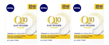 3x NIVEA Q10 Anti-Wrinkle Power Firming Day Cream SPF 15 20ml