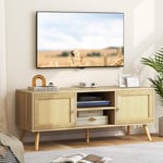 Tv-skåp i rotting med 2 dörrar och öppna fack för tv-apparater upp till 55 tum 120 x 40 x 48,5 cm