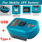 65W Fast Battery Charger Adapter USB-A & Type C PD 3.0 For Makita Battery 18-20V