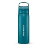 LifeStraw Go Series – Double Wall BPA-Free Vacuum Insulated 18 oz Stainless Steel Water Filter Bottle for Travel and Everyday use; Laguna Teal