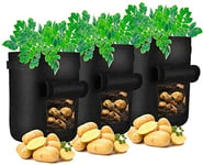 Tenrany Home 3 Pack Plant Grow Bag, 10 Gallon Fabric Potato Growing Bags with Visualized Window, Large Vegetables Planters Pots Container for Garden Nursery Plants (10 Gallon, Black)