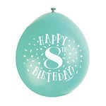 Unique Party 56042 - Ballons de Baudruche - 23 cm - Happy 8th Birthday - Assortiment de 10