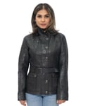 Infinity Leather Womens Military Style Biker Jacket-Phoenix - Black - Size 20 UK