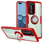 WATACHE Huawei P40 Case, Clear Crystal Carbon Fiber Design Armor Protective Case with 360 Degree Rotating Finger Ring Grip Holder Stand [Magnetic Car Mount Feature] for Huawei P40,Red