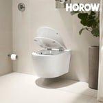 Cuvette WC Suspendu sans Rebord avec Charniere Abattant Soft-Close - Toilette Suspendu en Céramique Blanc