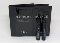 2x Dior SAUVAGE EDT Mens Sample (2x1ml Spray/ 2x5ml Cleanser/ 2x2ml Moisturiser)