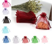 Organza Bags 7x9cm Gift Wedding Favour Jewellery Pouches, Small Party Sweet Bags, Sheer Drawstring Pouches Perfect Size for Our Sunflowers Seeds Lavender Bags (RED, 7 x 9 cm - 100 pcs)