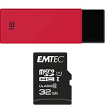 Pack Support de Stockage Rapide et Performant : Clé USB - 2.0 - Séries Runners - 16 Go + Carte MicroSD - Gamme Elite Gold - avec Adaptateur Performance - Classe 10-32 GB