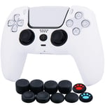 YoRHa Silicone Thickened Cover Skin Case for Sony PS5 Dualsense Controller x 1(White) with Thumb Grips x 10