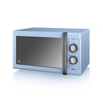 Swan SM22070LBLN Retro Manual Microwave with Glass Turntable, 6 Power Levels & Defrost Setting, 25L, 900W, Blue