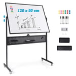 120 x 90 cm Dubbelsidig mobil whiteboardtavla med Pegboard & Roller & Svart stativ