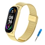 BDIG Compatible with Xiaomi Mi Band 5 Bracelet, Metal MiBand 4/3 Strap Waterproof Stainless Steel Wrist Strap Accessory Watch Strap for Xiaomi Mi Smart Band 6, Gold