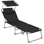 SONGMICS Sun Lounger, Sunbed, Reclining Sun Chair, with Headrest, Adjustable Backrest, Sunshade, Lightweight, Foldable, 53 x 193 x 29.5 cm, Load Capac