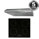 SIA 60cm Black 4 Zone Touch Control Induction Hob And Silver Cooker Hood Visor