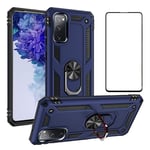 Asuwish Phone Case for Samsung Galaxy S20 FE/S20fe 5G/S20 fan edition/S20 Lite with Tempered Glass Screen Protector Stand Ring Holder Shockproof Silicone Heavy Duty Kickstand s20fe s20fe5g Blue