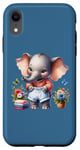 Coque pour iPhone XR Bébé éléphant bleu en tenue, fleurs et papillons