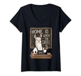 Womens Home Is Where The Coffee Is Funny Caffeine Llama Barista V-Neck T-Shirt
