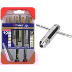 Tivoly 11901170052 Coffret Clipster Forets avec Extracteur pour extraire les goujons/vis cassées, Gris, Set de 10 Pièces & KS Tools 331.0660 Porte taraud réversible à cliquet M3,0 10