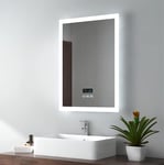 EMKE 500 X 700 mm Backlit Illuminated Bluetooth Bathroom Mirror with 3 Light Tones, Wall Mounted Multifunction Bathroom Vanity Mirror with LED Lights and Demister Pad, Energy-Saving LED Smart Mirror