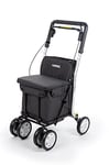 Carlett - Chariot de Courses Déambulateur 4 Roues avec Siège, Chariot Pliable avec Sac Amovible 29L/15kg et Compartiment de Rangement, Lett800 Senior Comfort, Noir, Néro