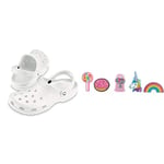 Crocs Unisex Classic Clogs, White, M7 | W8 UK(41/42 EU) Shoe Charm 5-Pack | Personalize with Jibbitz, Everything Nice, One Size