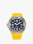 Citizen BJ8058-06L Men's Pro Master Ecozilla Professional Diver Eco-Drive Date Band Strap Watch, Yellow/Blue