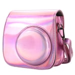 Anter Protective Mini Case Compatible with Fujifilm Instax Mini 8 Mini 8+ Mini 9 Instant Film Camera with Removable Strap and Back Pocket (Shiny Pink)