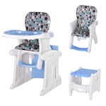 3-in-1 Convertible Baby High Chair Booster Seat w/ Removable Tray -- Blue