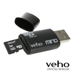 VEHO MINO MICRO SD/SDHC USB 2.0 CARD READER FOR MUVI/ALL MICRO SD CARDS – BLACK