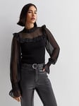 New Look Black Chiffon 2 In 1 Frill High Neck Blouse, Black, Size 6, Women