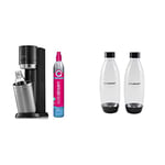 Sodastream Duo Sparkling Water Maker Machine - Black + 2 Pack 1L BPA Free Water Bottle for Carbonated Drinks