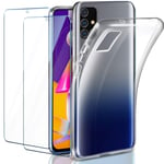AROYI Samsung Galaxy M31s Case + [Pack of 2] Tempered Glass Screen Protector, Samsung M31s Cover Clear Silicone TPU Bumper Phone Case 9H Tempered Glass Film for Samsung Galaxy M31s-Transparent