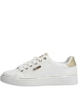 Guess Beckie Gold Detail Lace Up Trainers - White, White, Size It/Eu 36 = Uk 3, Women