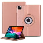 iPad 12.9 Pro (2020, 4th Generation) Case, Slim Lightweight Leather 360 Rotating Case with Stand Fold (Rose Gold)