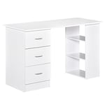HOMCOM Bureau Informatique Table Multi-Fonctions 3 tiroirs 2 étagères dim. 120L x 49l x 72H cm MDF Blanc