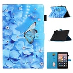 LMFULM® Case for Amazon Kindle Fire HD 10 2015/2017/ 2019 (10.1 Inch) PU Magnetic Leather Case Protective Shell Holster with Sleep/Wake Stand Case Flip Cover Sky Blue Butterfly
