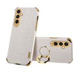 SKALO Samsung A25 5G Krokodil Guldkant Ring Skal - Vit Vit