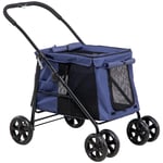 One-Click Foldable Pet Stroller, Dog Cat Travel Pushchair with EVA Wheels, Storage Bags, Mesh Windows, Doors, Safety Leash, Cushion, for Small Pets